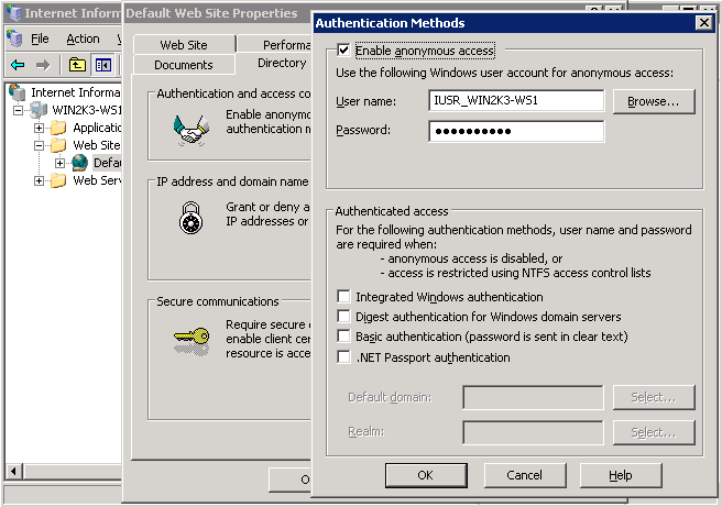 Autenticación anonima para IIS 5.1 y IIS 6.0